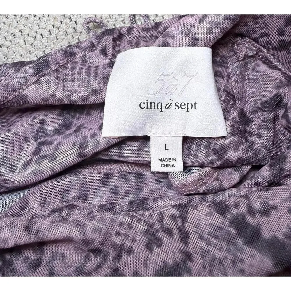 Cinq a Sept Mesh Long Sleeve Turtleneck Top with Snake Print, Large - Picture 5 of 6